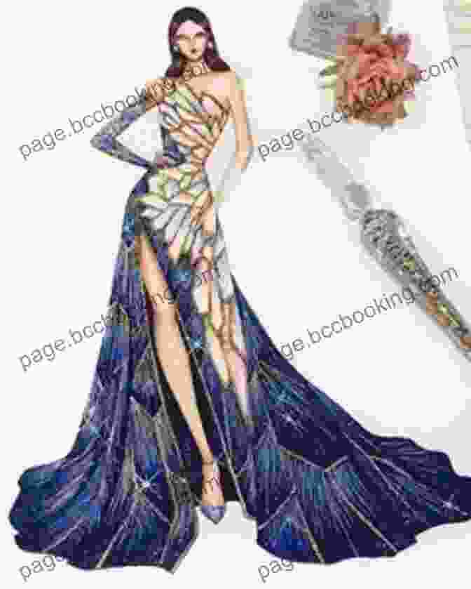A Detailed Fashion Sketch Showcasing A Flowing Dress With Intricate Pleating And A Chic Belt Girl S Guide To DIY Fashion: Design Sew 5 Complete Outfits Mood Boards Fashion Sketching Choosing Fabric Adding Style