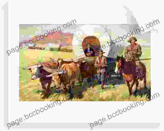A Wagon Train Of Settlers Traveling Across The Desolate Plains Of The New West. Lasso The Wind: Away To The New West